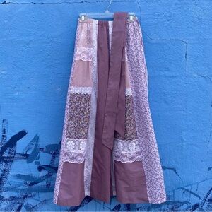 Vintage Patchwork Purple Maxi Skirt prairie boho full length floral and lace